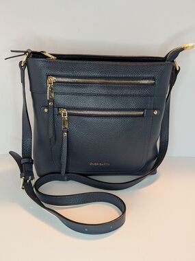 Over Earth Navy Blue Pebbled Leather Crossbody Bag Multi-Pocket Classic Everyday